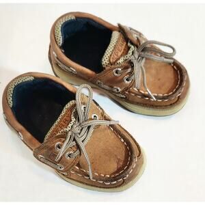 Sperry Top Sider Loafer Toddler 6M Lanyard Brown Leather Boat Shoes Hook & Loop